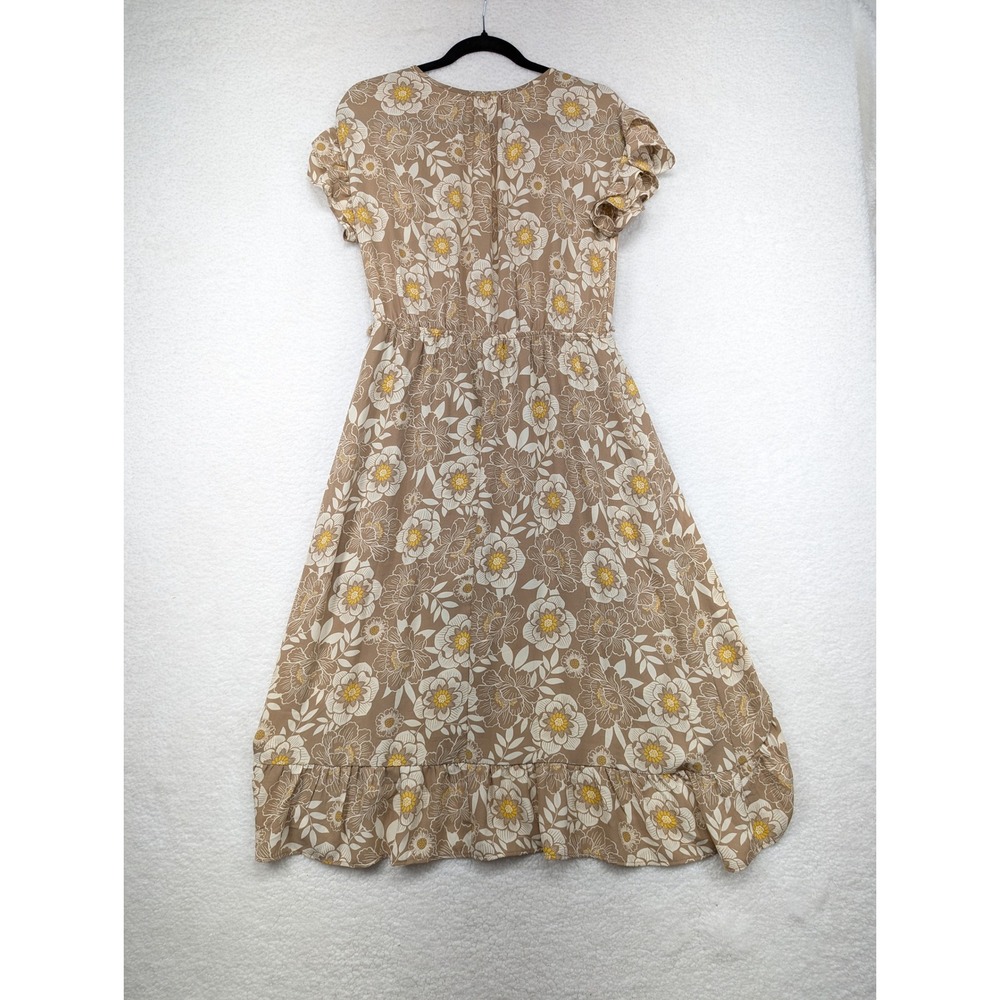 Sienna Sky Floral Print High Low Midi Dress Short Sleeve Brown Size L - Picture 4 of 10